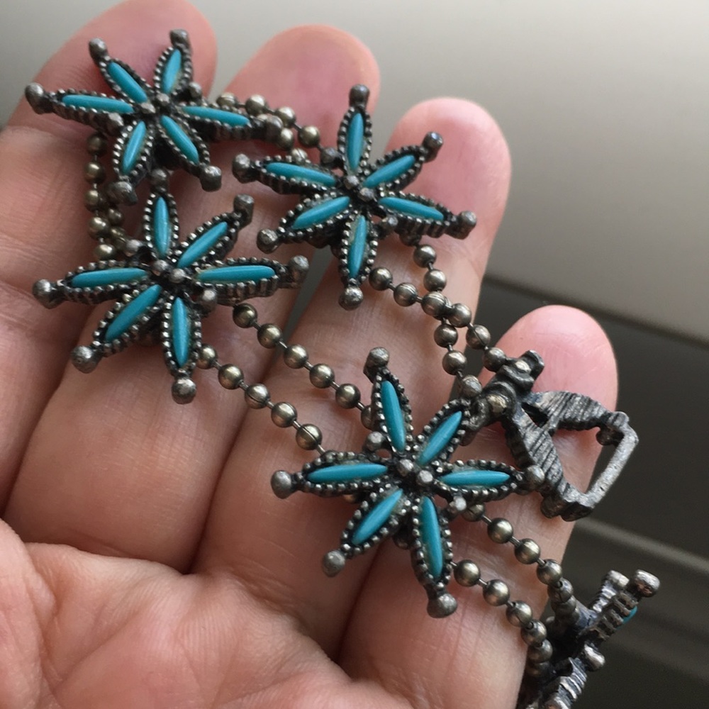 Vintage Turquoise Floral Link Bracelet by Vintage - Picture 10 of 11